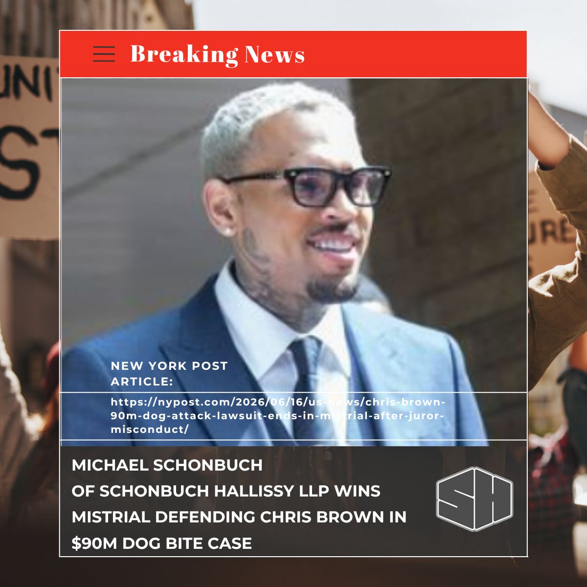 Photo of Chris Brown and Mistrial article from NY Post